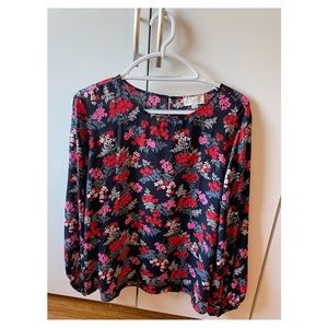 Loft outlet navy and pink floral pattern blouse